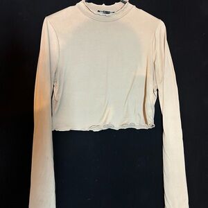 Beige Long Sleeve Crop Top
